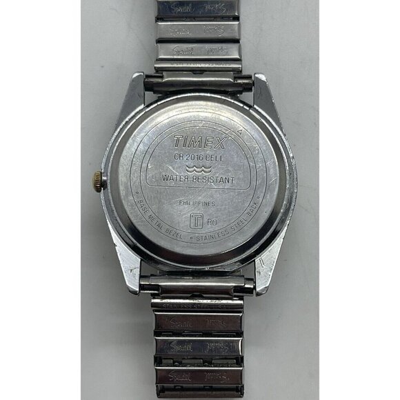 Vintage TIMEX Men's Two Tone Watch T B0 Stainless Steel Stretch Spiedel Bracelet - Picture 2 of 5
